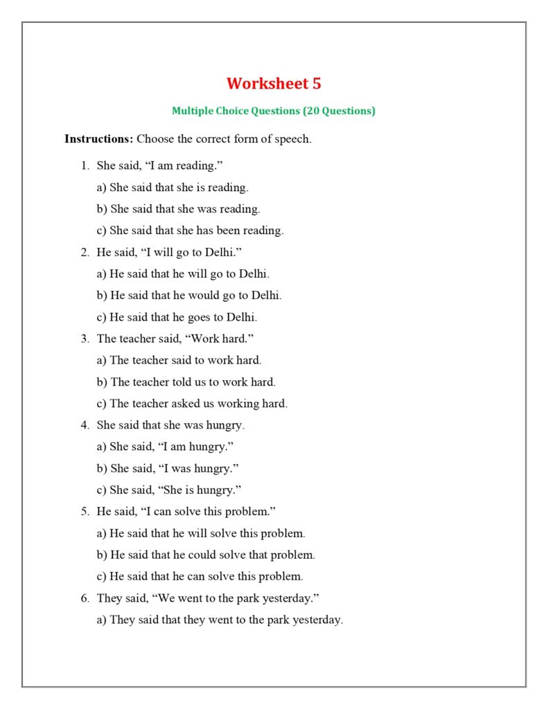 Direct and Indirect Speech Worksheets with Answers PDF img5